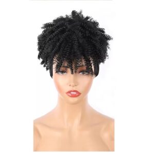 Short Fluffy wig with headwrap.