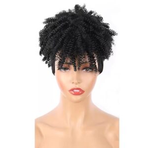 Short Fluffy wig with headwrap.
